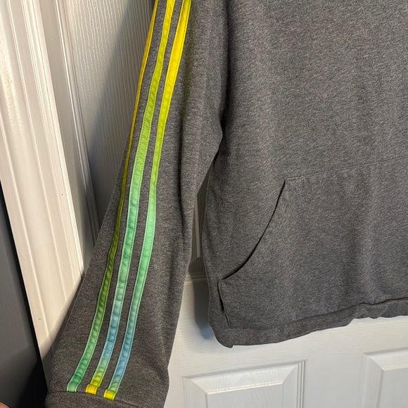 Boys Adidas Gray Hoodie Sweatshirt with Colored Stripes - Picture 3 of 5